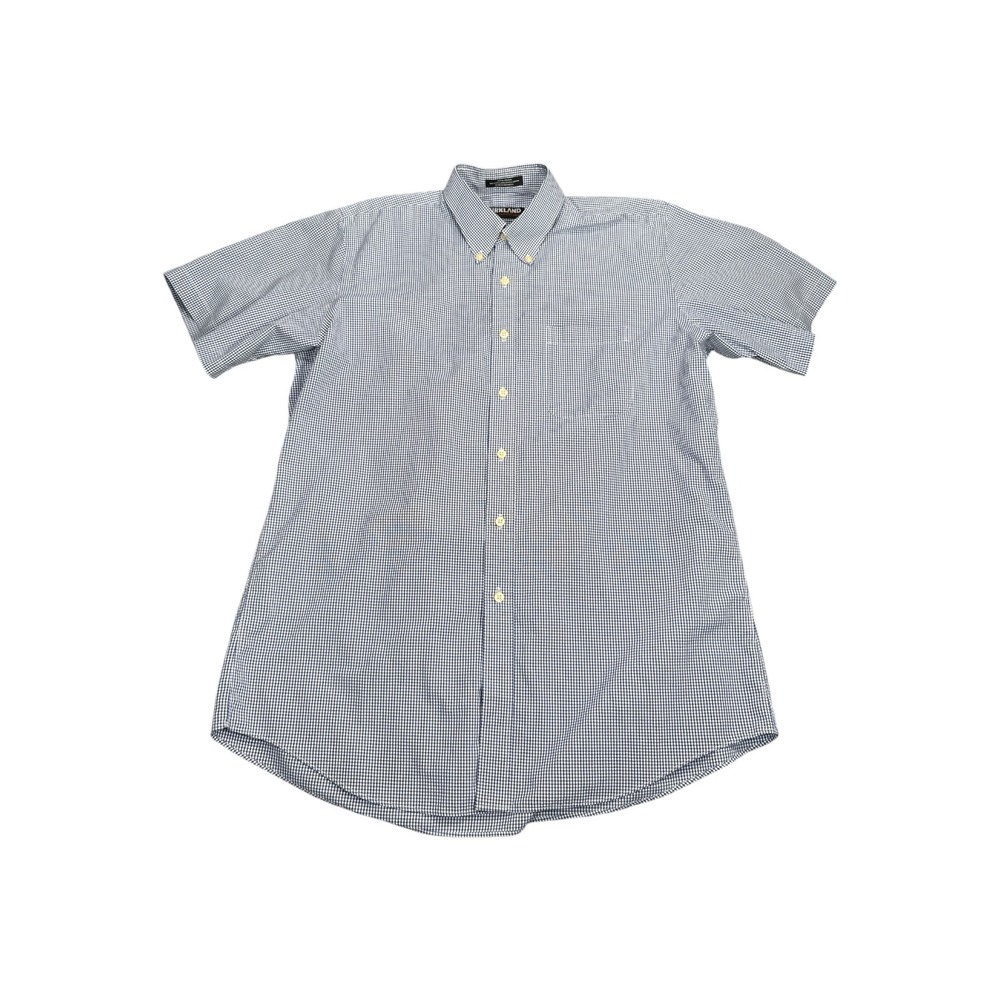 Kirkland Signature Mens Blue Gingham Non-Iron Cotton Short Sleeve Shirt Large